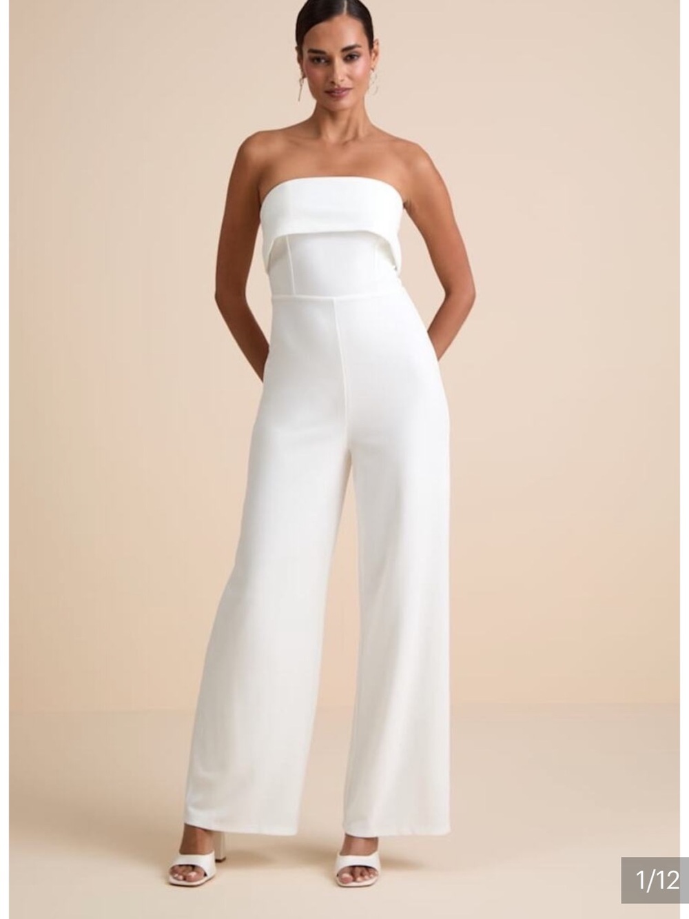 Lulu's White Strapless Wide-Leg Jumpsuit